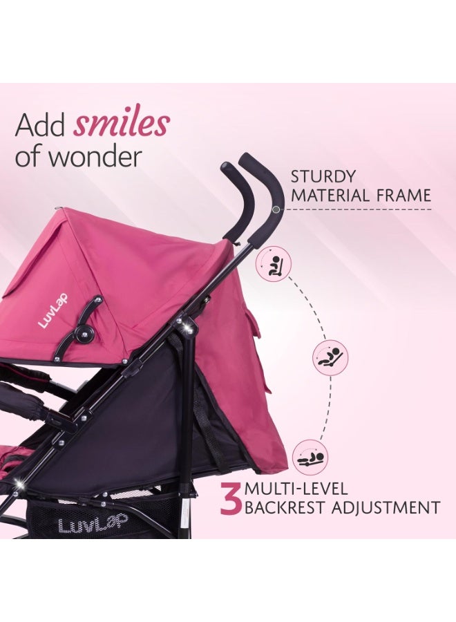 LuvLap City Baby Stroller/Buggy, Lightweight, Compact & Travel Friendly Baby pram, for 6-36 Months Baby, 5 Point Safety Harness, Adjustable seat Recline, extendable Canopy, 15Kg Capacity (Pink) - Image 4